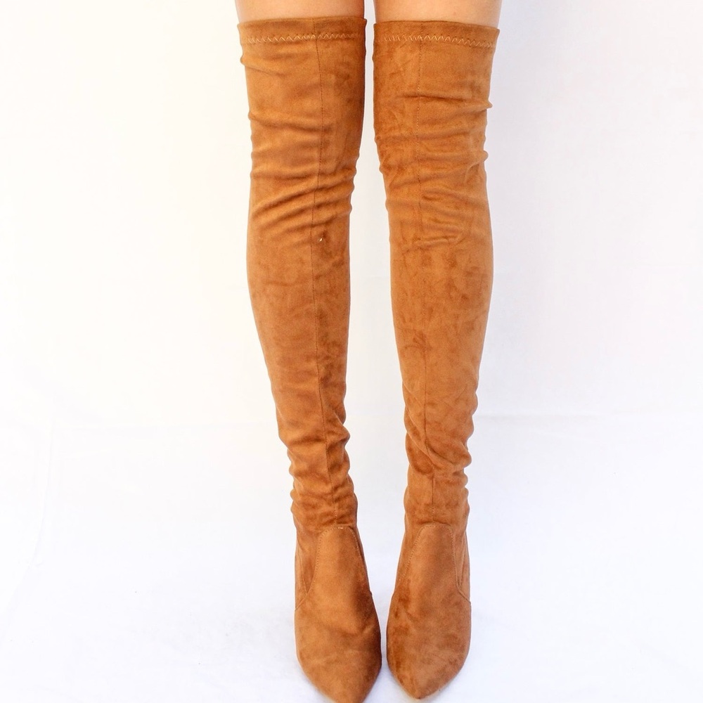 Suede Over-the-Knee Boots - Tan